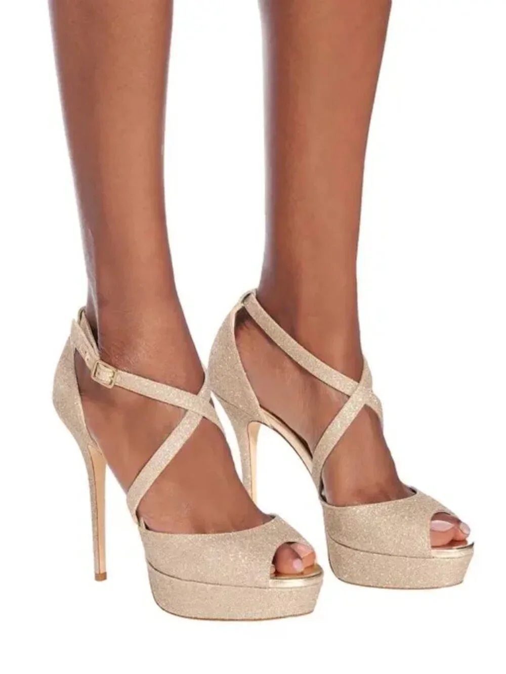 NEW JIMMY CHOO Jenique 125 Glittered Platform Sandals, EU 41, Platinum Ice